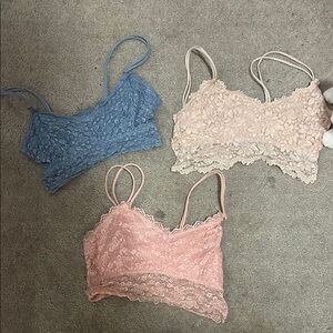 Lace Bralette Set - Blue, Cream, and Pink